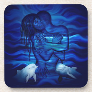 Dessous-de-verre Love, Passion act - paire avec dauphin