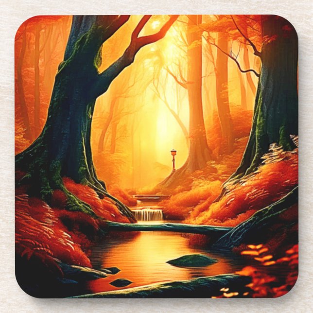 Dessous-de-verre Lumière dorée de la forêt enchantée (Devant)