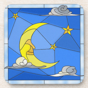 Dessous-de-verre Lune en verre tendu, étoiles et nuages