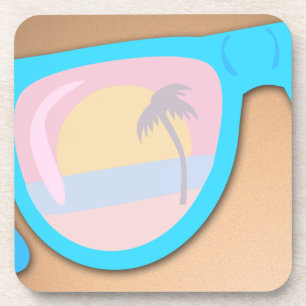 Dessous-de-verre Lunettes de soleil Sunset Shore Illustration rétro