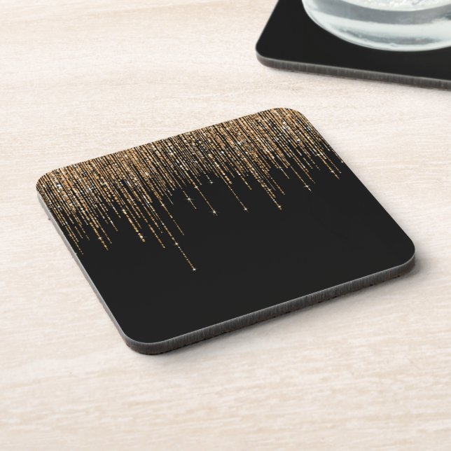 Dessous-de-verre Luxe Chic Black Gold Fringe Parties scintillant ét (Côté gauche)