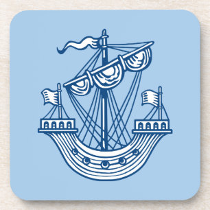Dessous-de-verre Lymphad (navire héraldique) - Style bleu indigo
