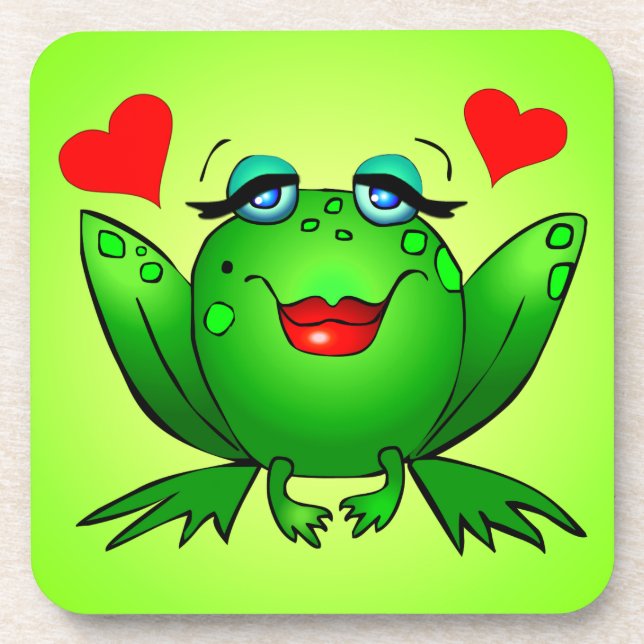 Dessous-de-verre Madame heureuse Frog de bande dessinée verte (Devant)