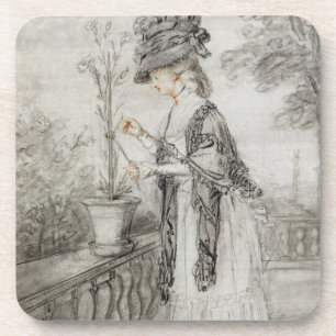Dessous-de-verre Madame sur une terrasse tendant une usine