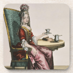 Dessous-de-verre Madame Taking Coffee, plat de mode, c.1695