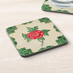 Dessous-de-verre Majolica Vintage Rose rouge Floral Carrelage décor