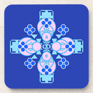 Dessous-de-verre Mandala à quatre points - orchidée, bleu et cobalt