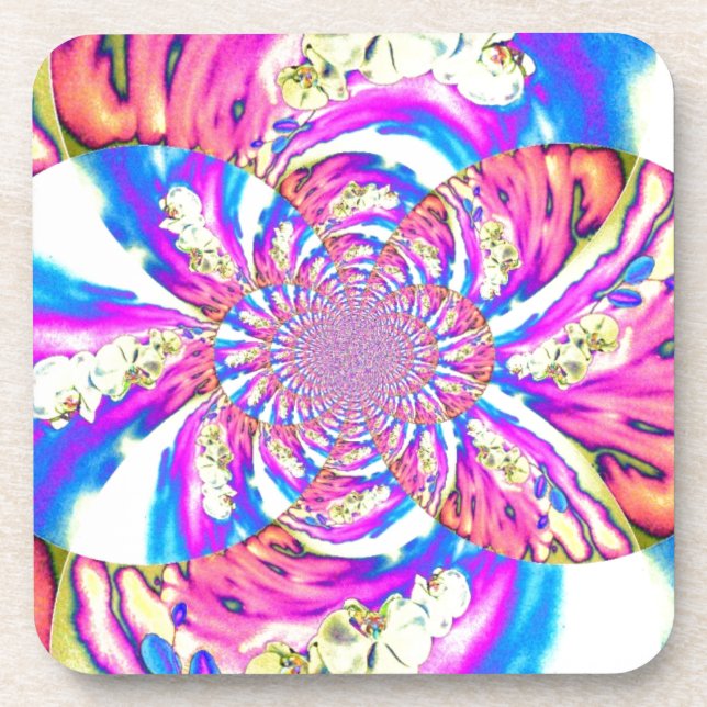 Dessous-de-verre mandala Abstrait à fleurs rétro bleu rose (Devant)