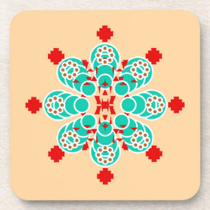Dessous-de-verre Mandala en huit points - turquoise et pêche