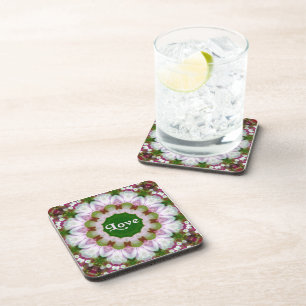 Dessous-de-verre Mandala Fleur Abstraite avec Love Texte facultatif