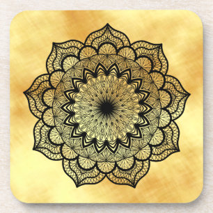 Dessous-de-verre Mandala noir sur fond or doux