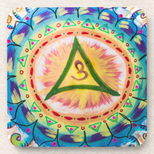 Dessous-de-verre Mandala Om aquarelle peinte à la main