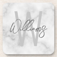 Marbre blanc Script Monogramme personnalisé et nom