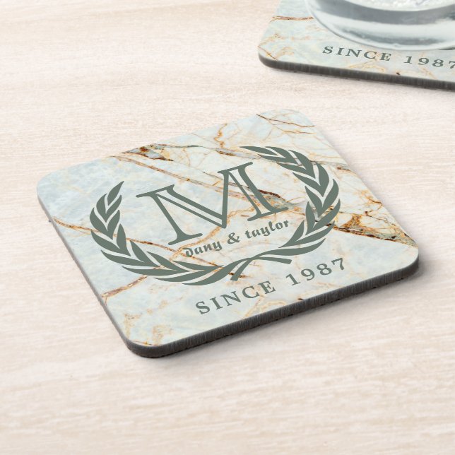 Dessous-de-verre Marbre de monogramme classique de feuille de (Côté gauche)