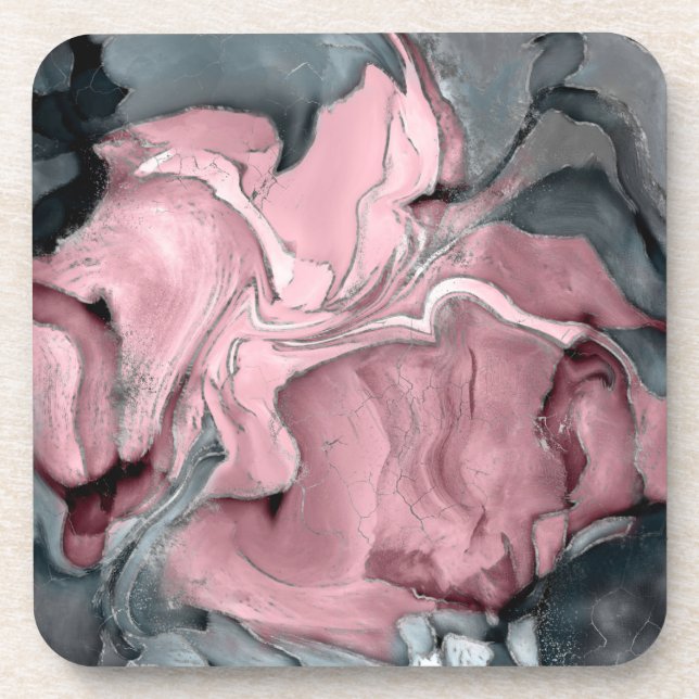 Dessous-de-verre Marbre rose noir - rose pastel, gris et argent (Devant)