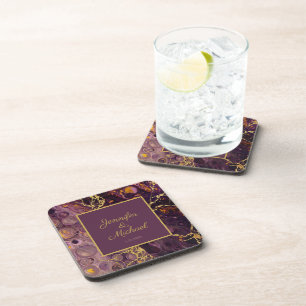 Dessous-de-verre Marbre Violet Et Or De Prune 