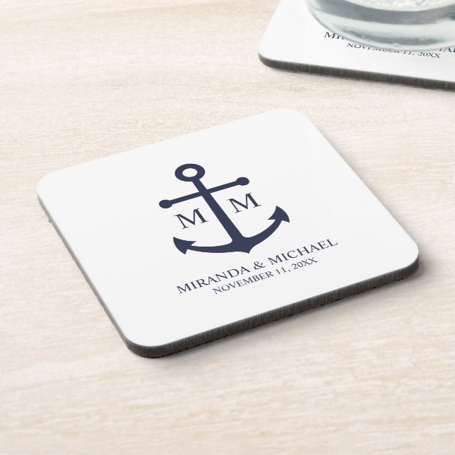 Dessous-de-verre Mariage Ancre bleu marine (Côté gauche)