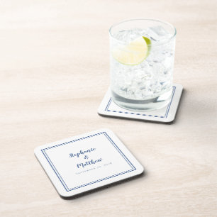 Dessous-de-verre Mariage Bleu Blanc Moderne Minimaliste Jeunes Mari