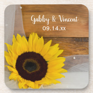 Dessous-de-verre Mariage campagnard rustique tournesol et voile