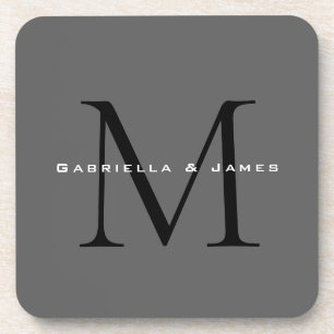 Dessous-de-verre Mariage de calligraphie gris-noir monogramme