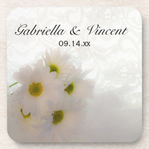 Dessous-de-verre Mariage de dentelle et marguerites blanches