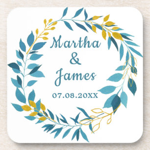 Dessous-de-verre Mariage de Parties scintillant Cerulean Blue Gold
