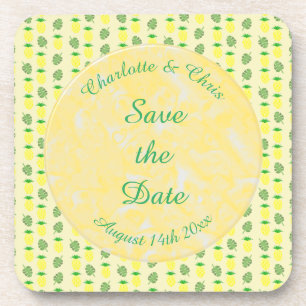 Dessous-de-verre Mariage d'été tropical Ananas et Palm Feuille