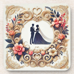 Dessous-de-verre Mariage Élégant Silhouette Encadrée
