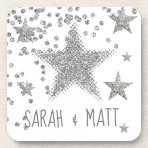 Dessous-de-verre Mariage personnalisé Stars d'argent brillant