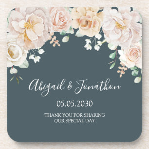 Dessous-de-verre Mariage Vintage Fleurs Blanches Bleu Nuit