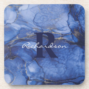 Dessous-de-verre Marine Agate Monogramme et nom Marble Luxe