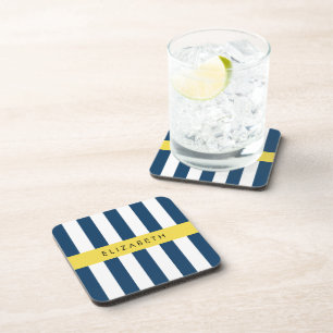 Dessous-de-verre Marine Blue Stripes, Motif rayé, Votre nom