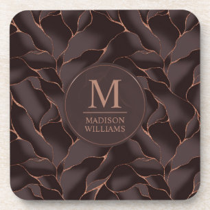 Dessous-de-verre Marron Chocolat & Or Rose Motif Vague Abstrait