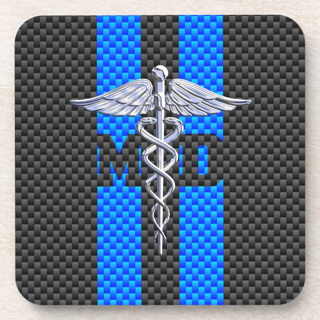 Dessous-de-verre Médecin Médicale MD Caduceus Fibres de carbone ray (Devant)