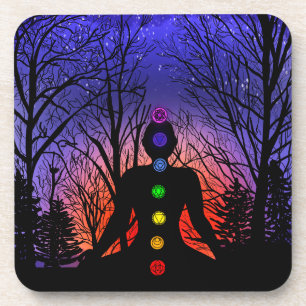 Dessous-de-verre Méditation et arbres sur une nuit étoilée coucher 