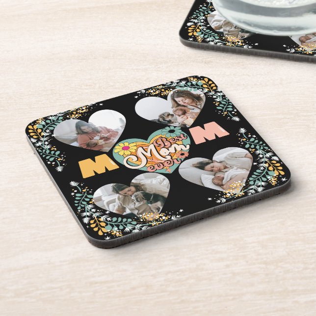 Dessous-de-verre Meilleure maman Jamais Multi-Coeur forme Photo Fle (Côté gauche)