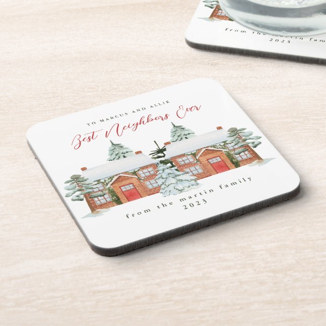 Dessous-de-verre Meilleurs Voisins Jamais Illustré Maisons Noël (Côté gauche)