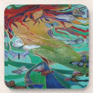 Dessous-de-verre Mermaid Nage avec Papillons Imaginaire Art