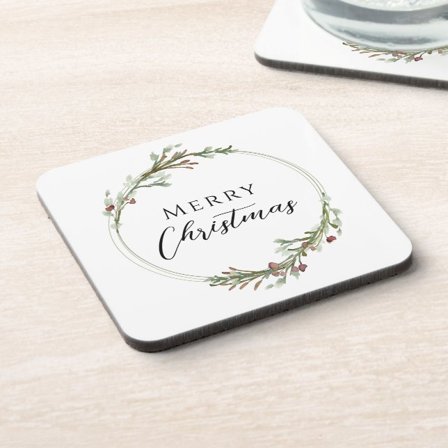 Dessous-de-verre Merry Christmas Minimalist Wreath White (Côté gauche)