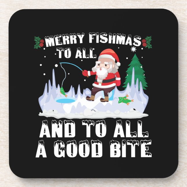 Dessous-de-verre Merry Fishmas Funny Pêcheur de poisson Xmas (Devant)