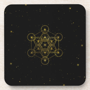 Dessous-de-verre Métatron's Cube Sacred Geometry Noir et or