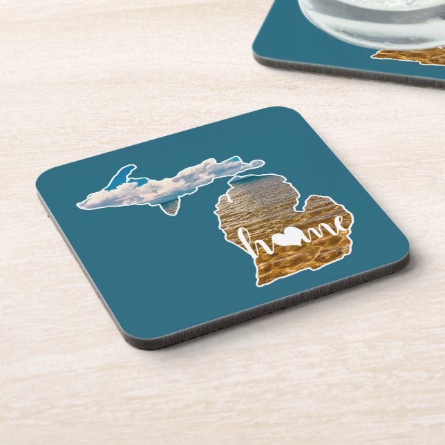 Dessous-de-verre Michigan Silhouette Avec Photo Maison Et Lac (Côté gauche)