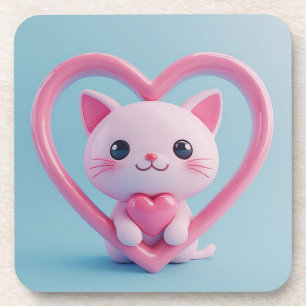 Dessous-de-verre Mignon Chat Blanc avec Cœur Design Kawaii Kitty Lo