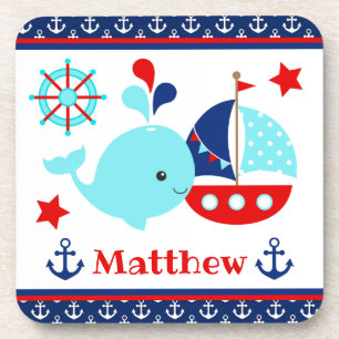 Dessous-de-verre Mignon motif baleine bleue et ancres nautiques