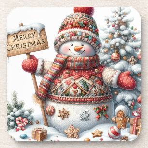Dessous-de-verre Mignonne Red Christmas Snowman