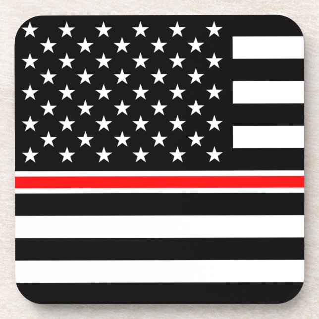 Dessous-de-verre Mince Red Line Pompiers Héros Drapeau américain (Devant)