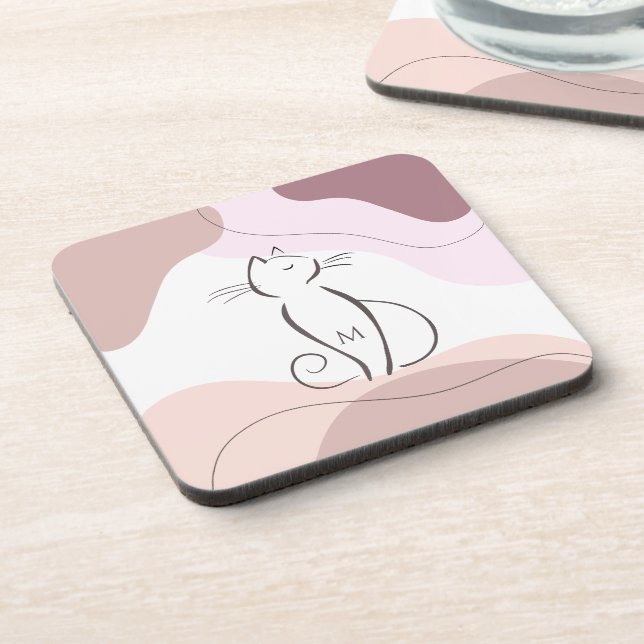 Dessous-de-verre Mini Chat Noir Formes Boho Bio Monogramme (Côté gauche)