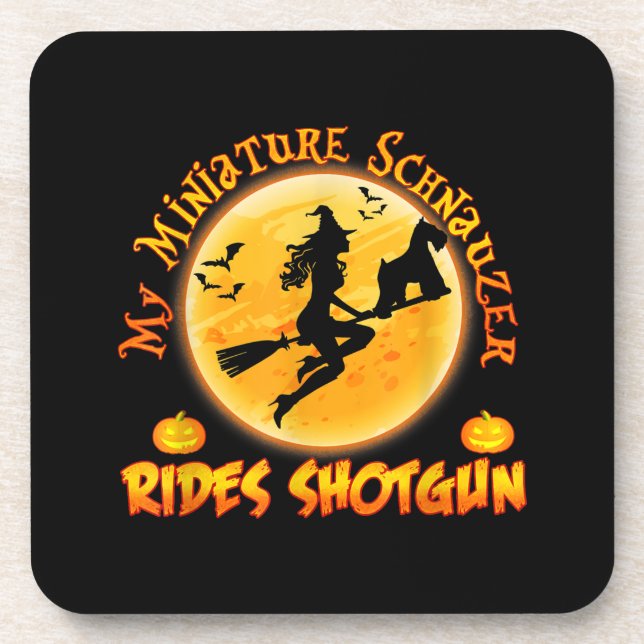 Dessous-de-verre Miniature Schnauzer Dog Rides Shotgun Witch Funny (Devant)