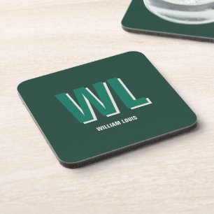 Dessous-de-verre Minimaliste Monogramme Vert Émeraude Personnalisé 