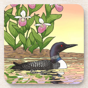 Dessous-de-verre MN State Bird Flower Loon Lady Slipper